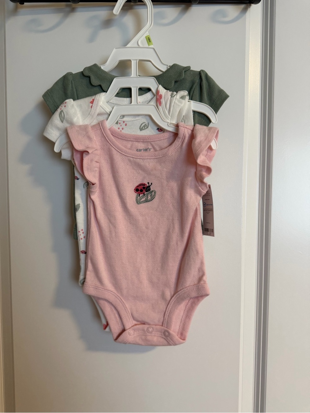 Carter's Pink, White & Green Ruffle-Sleeve Baby Bodysuit 3-Pack